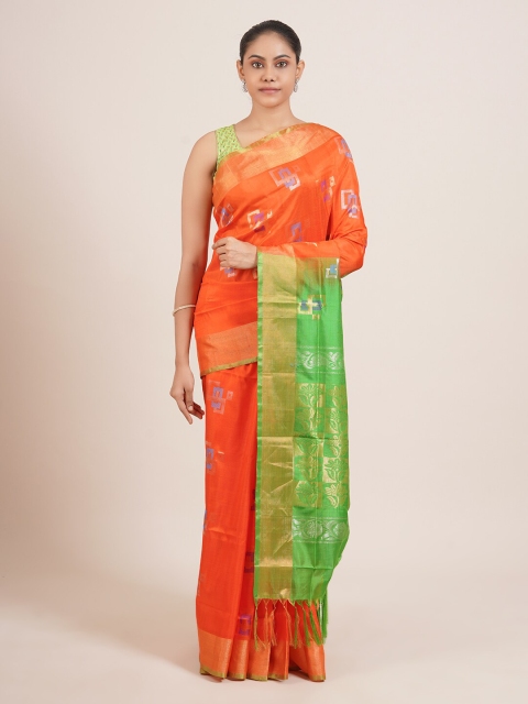 

Pothys Orange & Green Zari Pure Silk Uppada Saree
