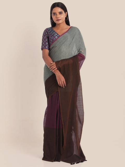 

Suta Purple & Grey Colourblocked Pure Cotton Saree