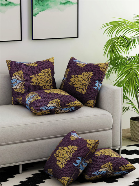 

Salona Bichona Purple & Blue Set of 5 Ethnic Motifs Square Cushion Covers
