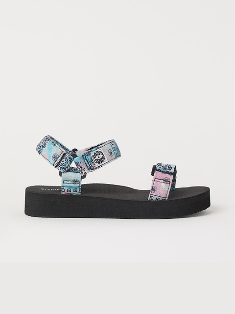 

H&M Women Pink & Blue Paisley Patterned Open Toe Flats