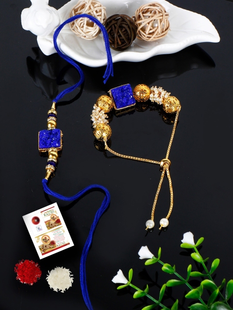 

PASSION PETALS Blue Bhaiya Bhabhi Rakhi Set with Card And Roli Chawal