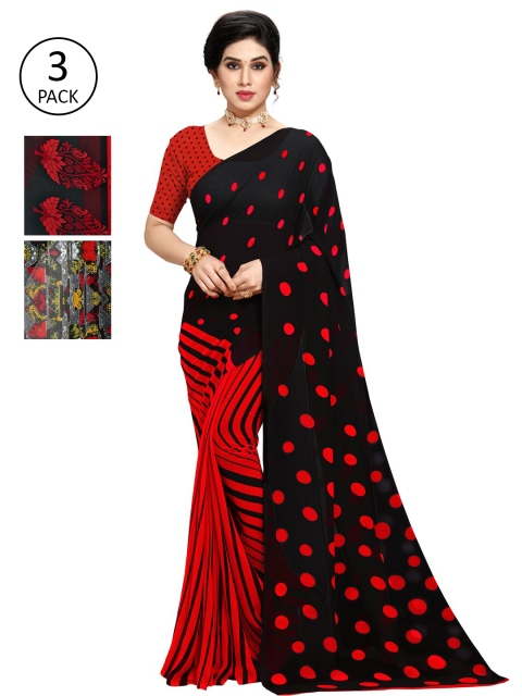 

KALINI Black & Red Pack of 3 Printed Saree