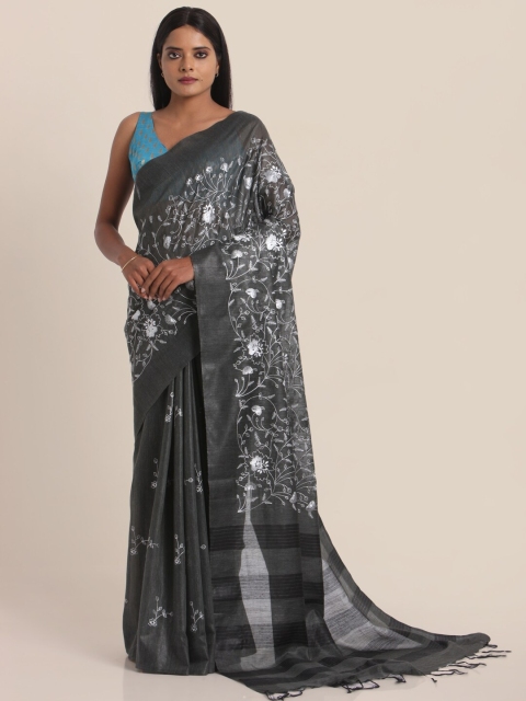

Suta Grey & White Floral Embroidered Saree