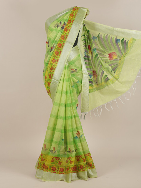 

Pothys Green & Red Floral Zari Saree