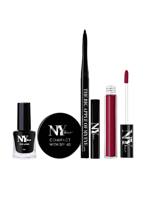 

NY Bae Makeup Kit- Compact Powder, Black Liquid Eyeliner & Kajal, Maroon Liquid Lipstick, Multi
