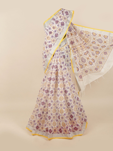 

Pothys White & Purple Paisley Saree