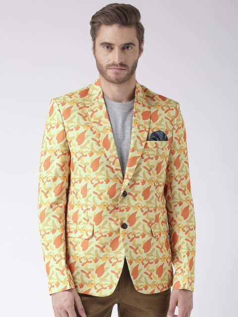 

Hangup Men Yellow & Orange Single-Breasted Printed Blazer