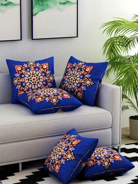 

Salona Bichona Blue & Brown Set of 5 Ethnic Motifs Square Cotton Cushion Covers