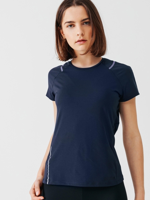 

Kalenji By Decathlon Women Navy Blue Solid Slim Fit Rapid-Dry Running T-shirt