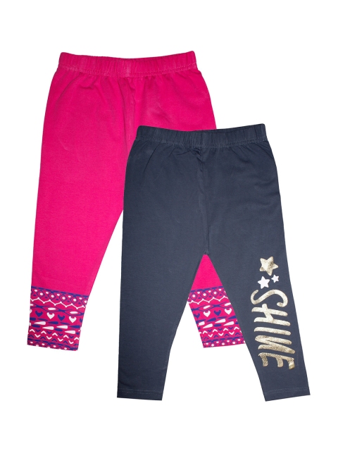 

KiddoPanti Girls Pack Of 2 Pink & Grey Printed Three-Fourth Length Capri Leggings