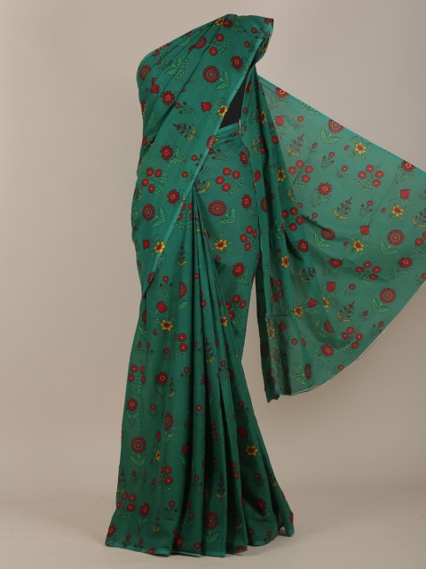 

Pothys Green & Red Floral Cotton Blend Saree
