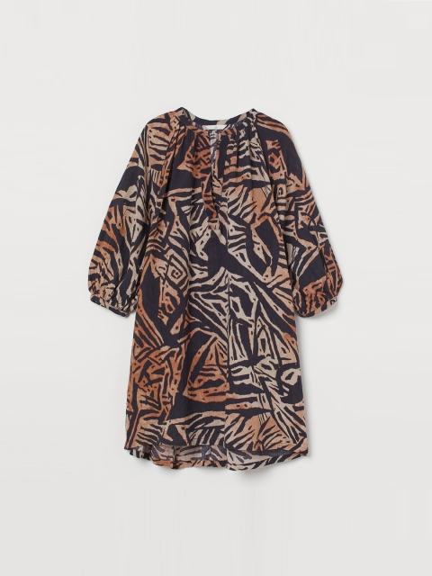 H&M Women Beige & Black Airy Cotton Dress