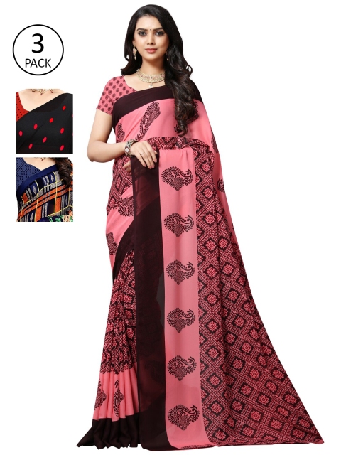 

KALINI Women Pack of 3 Printed Sarees, Black