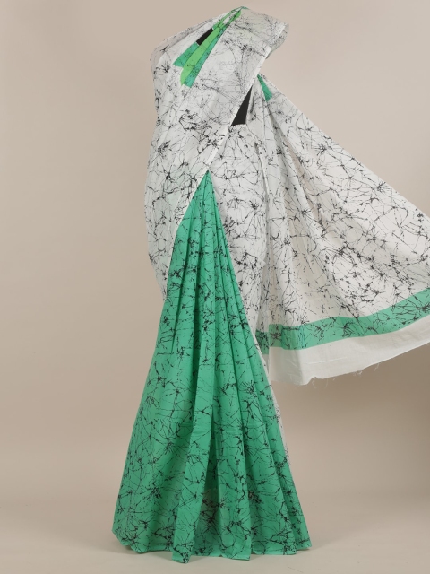 

Pothys White & Sea Green Batik Cotton Blend Saree