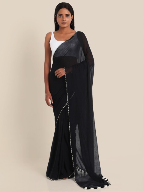 

Suta Black & Silver-Toned Zari Pure Cotton Saree