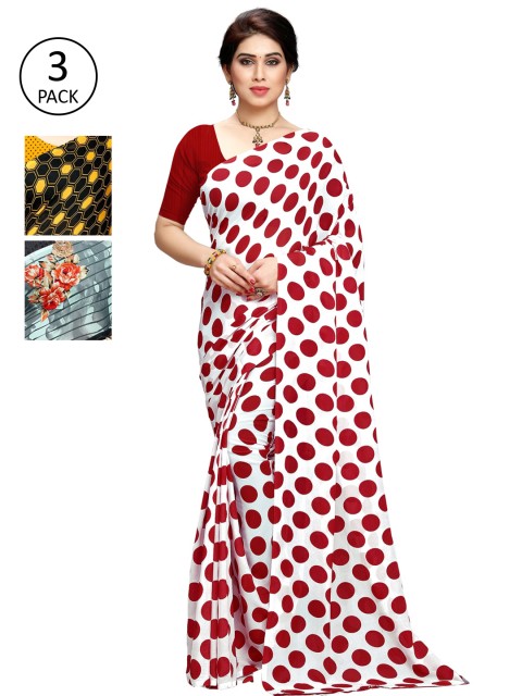

KALINI Pack of 3 Poly Georgette Sarees, Black