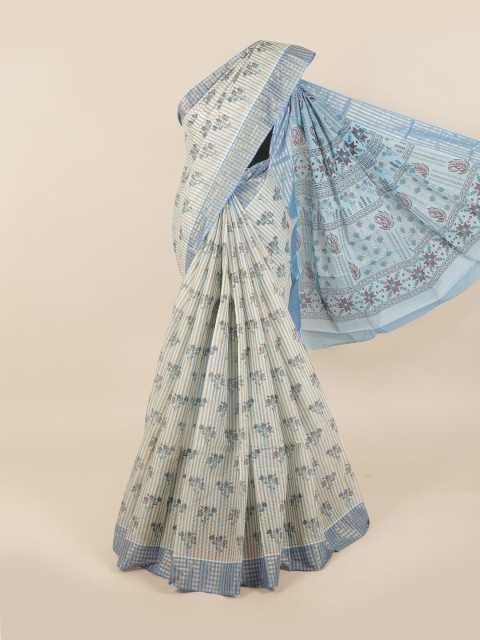 

Pothys Blue & Off White Floral Cotton Blend Saree