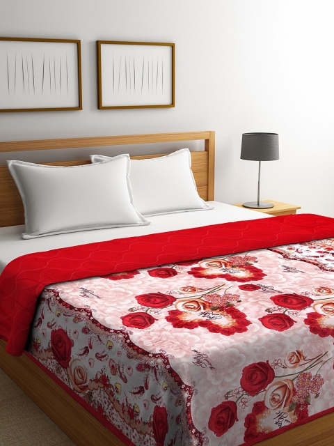 

NEUDIS Red & Pink Floral Microfiber AC Room 500 GSM Double Bed Quilt