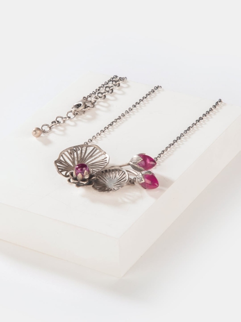 

SHAYA Silver & Magenta Silver Silver-Plated Necklace