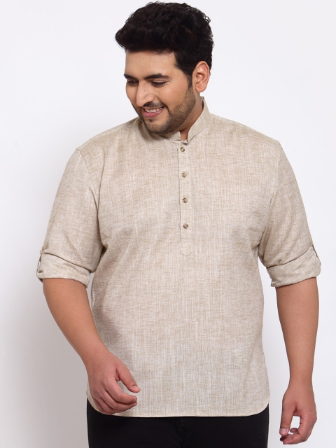 

plusS Men Beige Thread Work Kurta