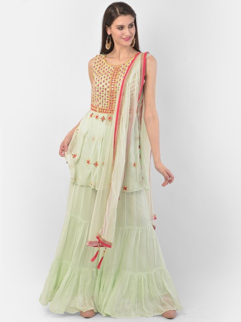 

Neerus Women Green Embroidered Kurti with Sharara