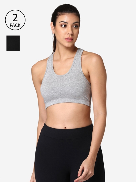 

ABELINO Pack of 2 Black & Grey Workout Bra Full Coverage