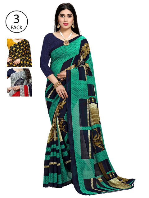

KALINI Pack of 3 Printed Saree, Mustard