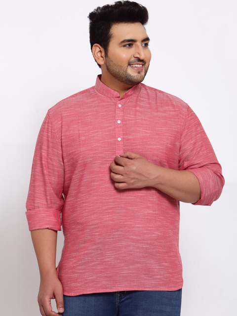 

plusS Men Pink Thread Work Pathani Kurta