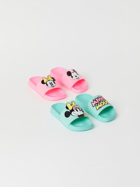 

H&M Girls 2-Pack Printed Pool Sliders, Pink