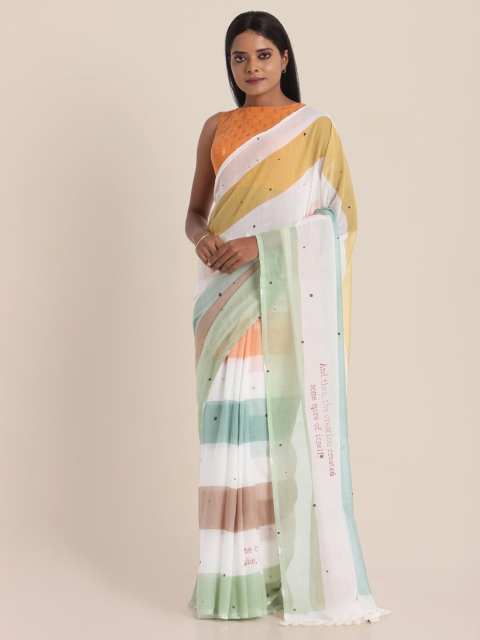 

Suta White & Yellow Striped Pure Cotton Saree