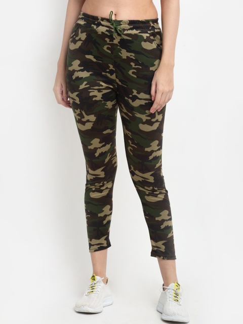 

NEUDIS Women Olive-Green Camouflage Printed Cotton Track Pants