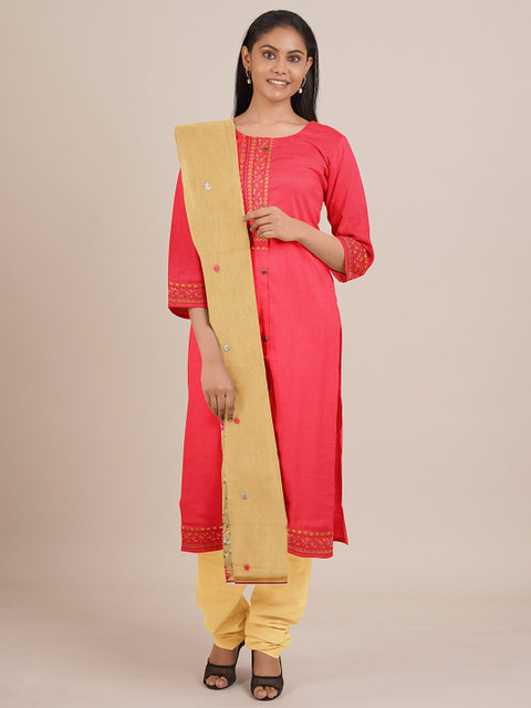 

Pothys Pink & Beige Unstitched Dress Material