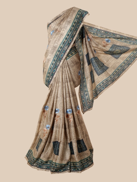 

Pothys Beige & Green Printed Jute Silk Saree