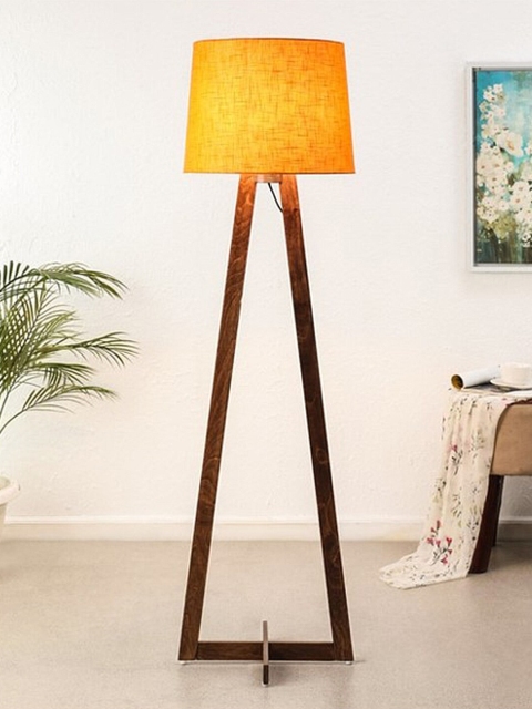 

SANDED EDGE Brown & Orange Textured Contemporary Tripod Lamp with Shade