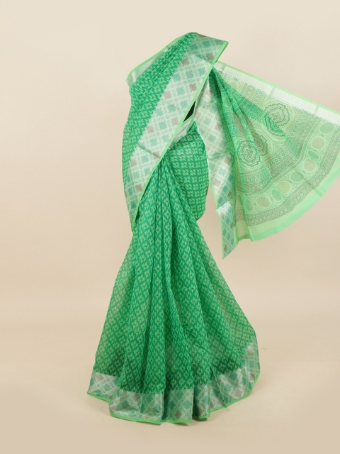 

Pothys Green & Silver-Toned Printed Saree
