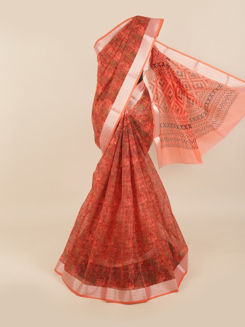 

Pothys Orange & Green Cotton Blend Saree