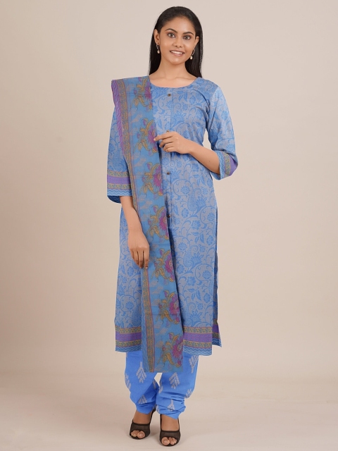 

Pothys Grey & Blue Printed Unstitched Dress Material