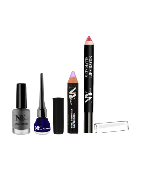 

NY Bae Set of 4 Liquid Eyeliner Nail Enamel Lip Crayon & Eye Shadow Pencil Makeup Combo, Multi