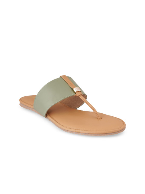 

pelle albero Women Green & Tan-Brown T-Strap Flats
