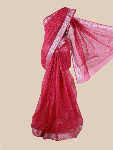 

Pothys Pink & Silver-Toned Floral Saree