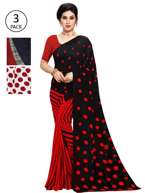 

KALINI Pack of 3 Printed Poly Georgette Saree, Multi
