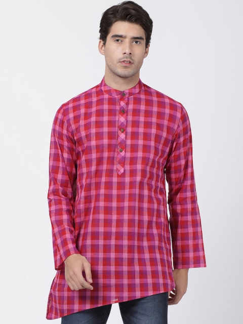 

VASTRAMAY Men Purple & Red Checked Kurta