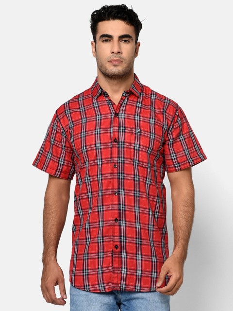 

V2 Value & Variety Men Red Slim Fit Tartan Checked Casual Cotton Shirt