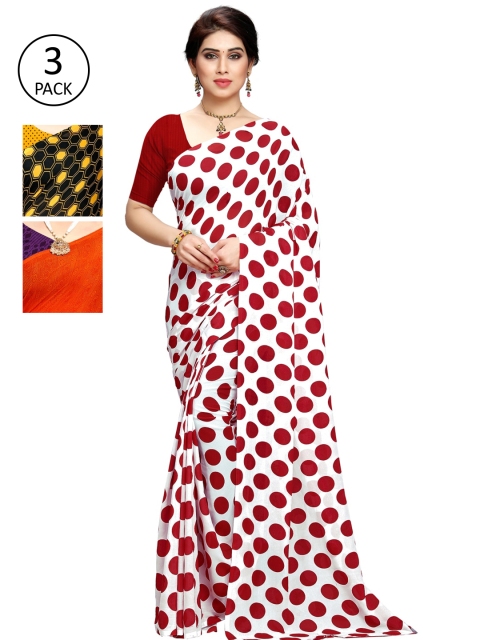 

KALINI Pack Of 3 Sarees, White