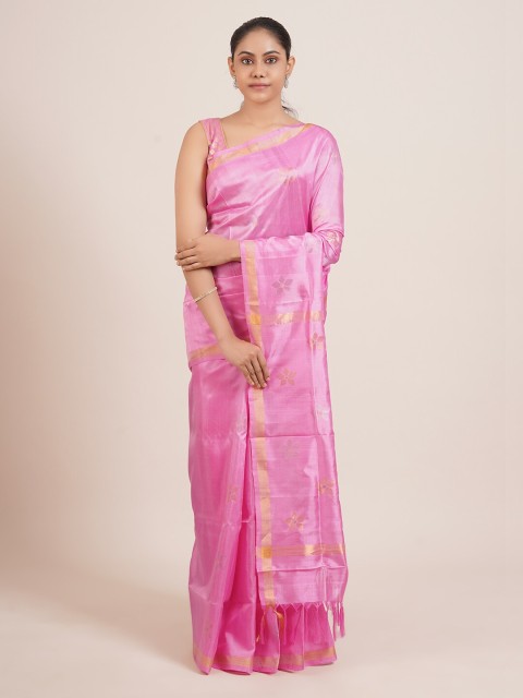 

Pothys Pink & Gold-Toned Woven Design Pure Silk Uppada Saree