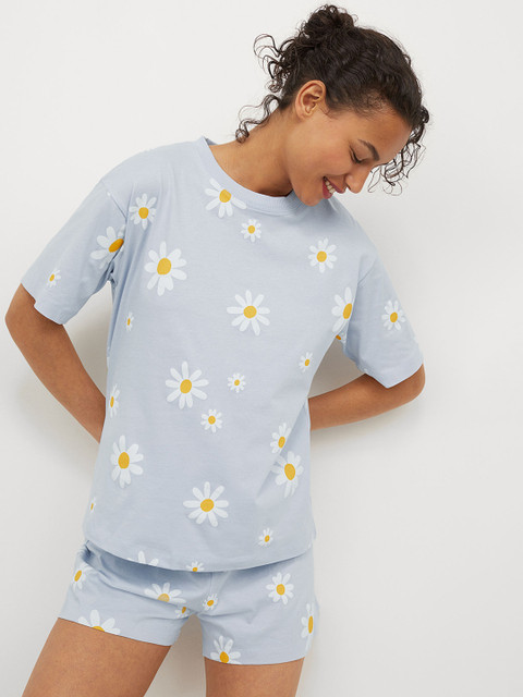 

H&M Women Blue Printed Cotton Jersey Pyjamas