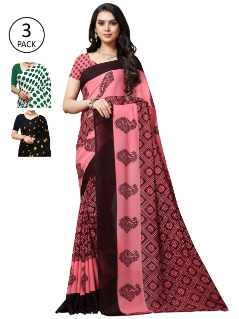 

KALINI Pack of 3 Poly Georgette Sarees, White