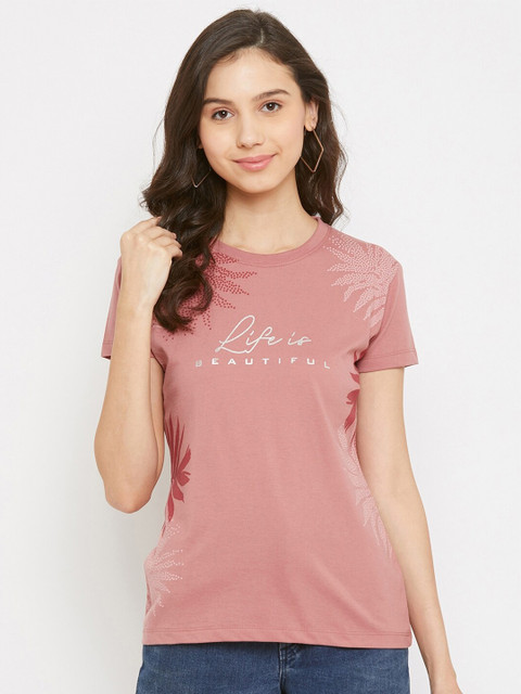 

Plagg Women Peach Graphic Printed Round Neck T-shirt