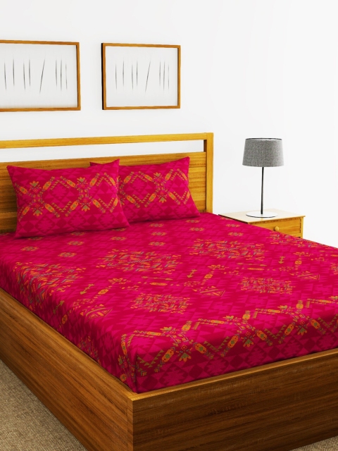 

BIANCA Magenta & Yellow Ethnic Motifs 180 TC King Bedsheet with 2 Pillow Covers