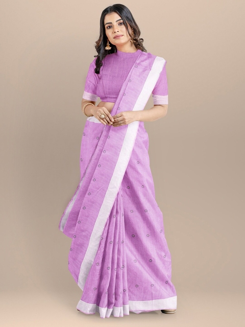 

BharatSthali Purple & White Ethnic Motifs Pure Cotton Jamdani Handloom Saree